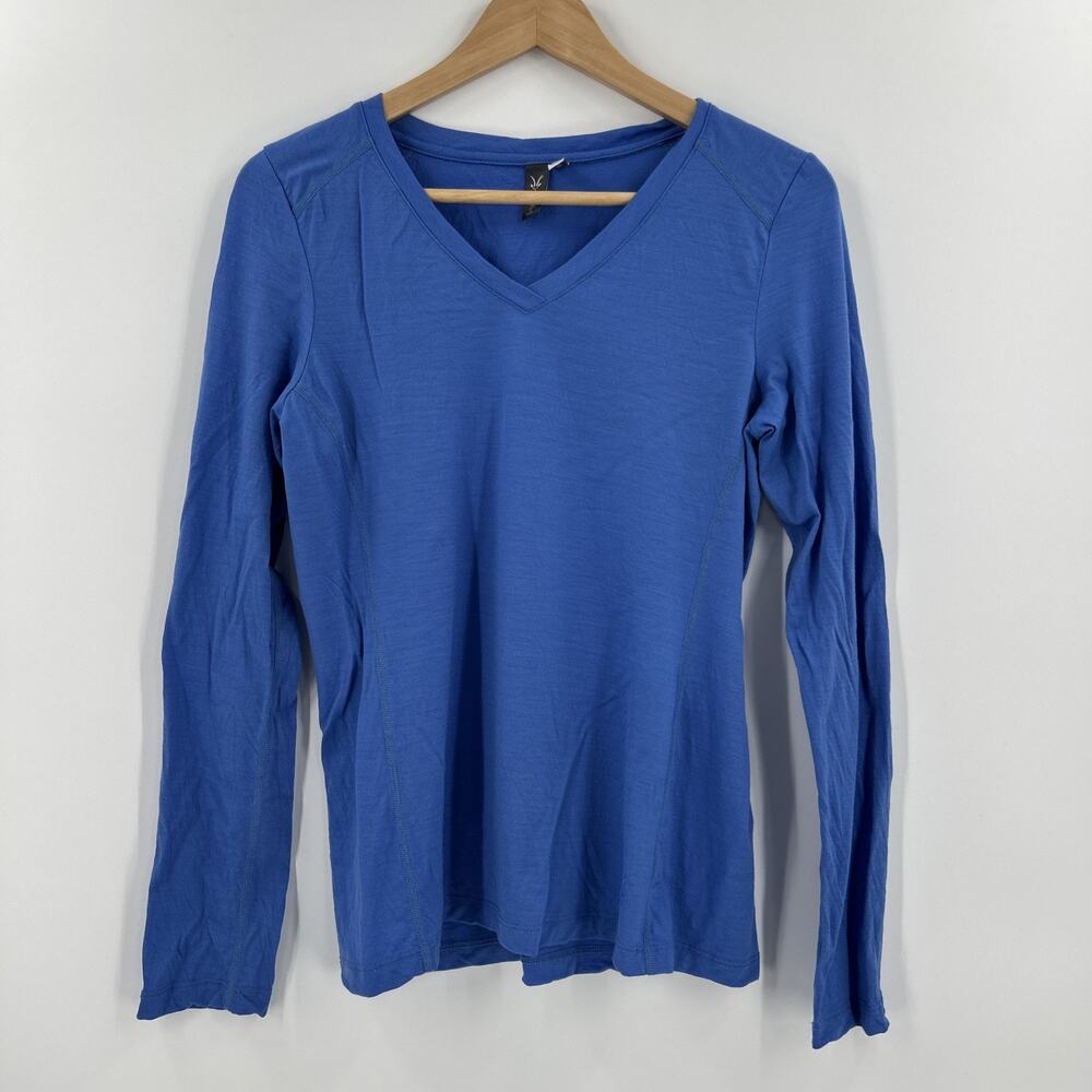ibex Women's Merino Wool Base Layer Long Sleeve V Neck Shirt Top Sz M Turquoise